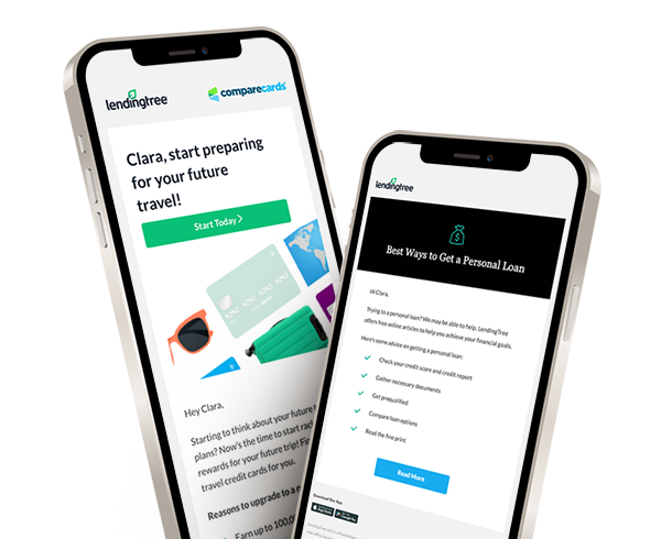LendingTree emails displayed on cellphone screens