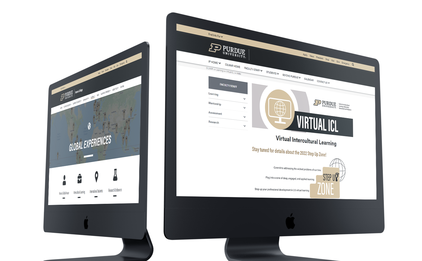 Purdue web pages displayed on computer screens