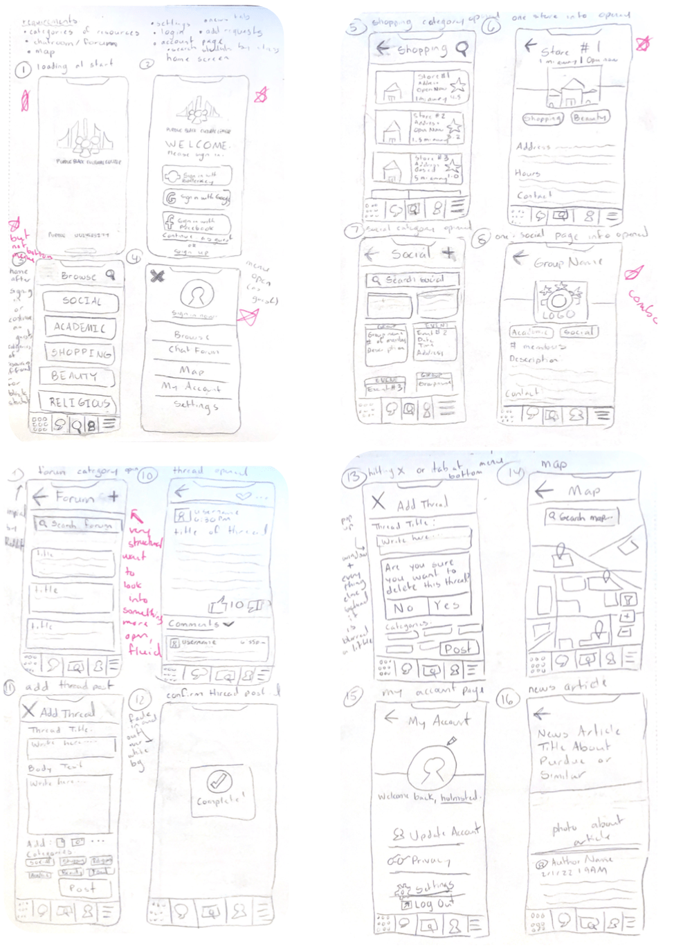 Mobile app early sketches